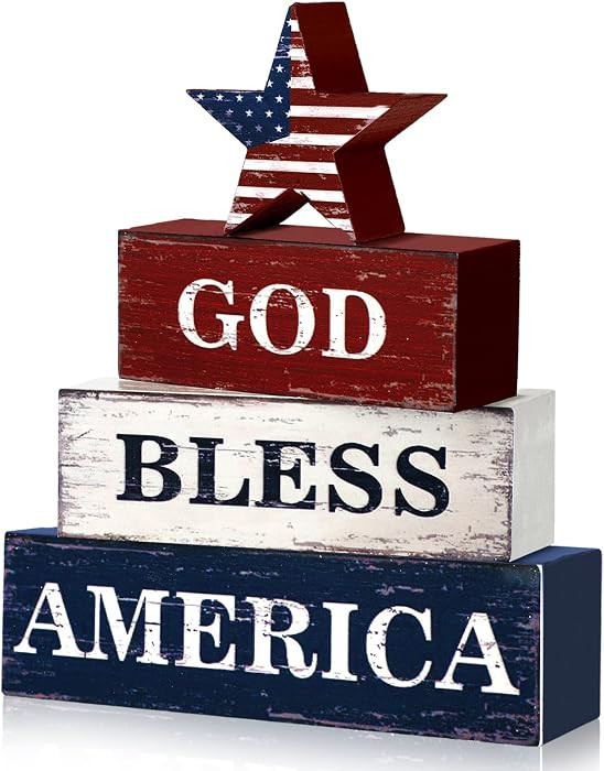 4 Pcs 4th of July Decorations Patriotic Memorial Day Table Sign Independence Day Table Wood Decor... | Amazon (US)