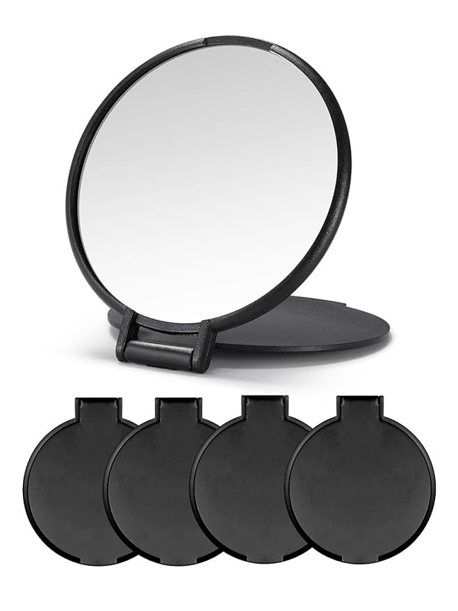 Qislee Compact Mirror Bulk, Round Makeup Mirror for Purse, Set of 4 (Black) | Amazon (US)