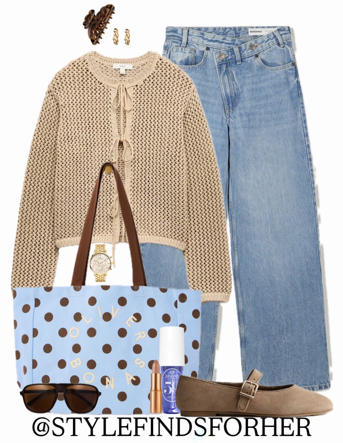 cosy knits & classic denim 🩵

Comment SHOP for outfit links sent straight to your DM’s ✨  

#denimstyle #denimdenimdenim #highstreetfashion #ootdoftheday #springstyles 

Tie front cardigan cross over jeans denim style sporty polka dot Sol de Janeiro ballet shoes sandals spring summer sunglasses cardigan top jeans wide leg light blue cream neutral bright out there 

#LTKstyletip #LTKspring #LTKjeans