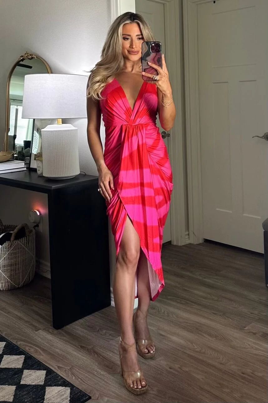 Can't Quit You Midi Dress: Pink/Red Multi | Bella and Bloom Boutique