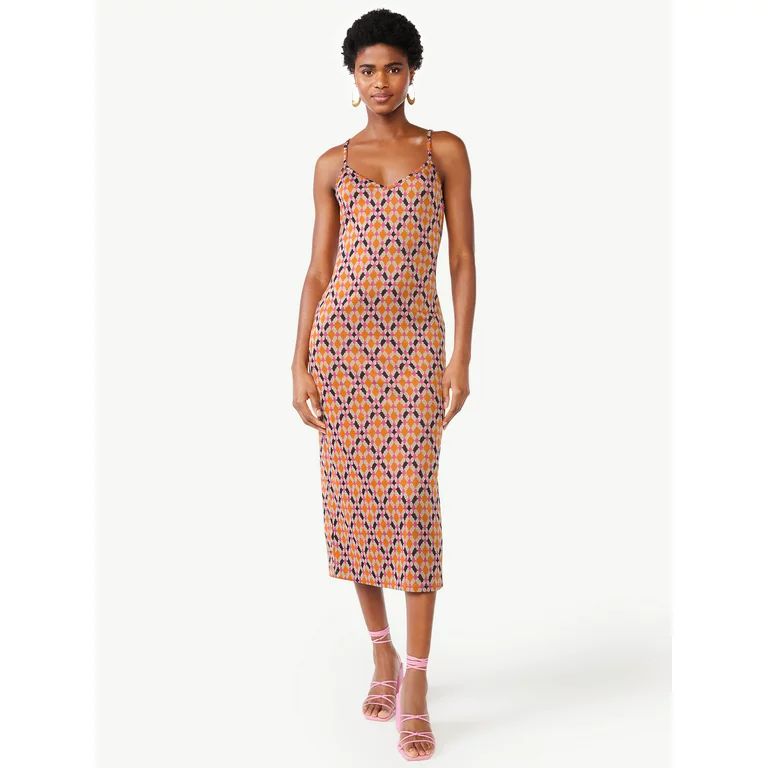 Scoop Women's Sleeveless Jacquard Midi Slip Dress with Side Slit, Sizes XS-XXL | Walmart (US)
