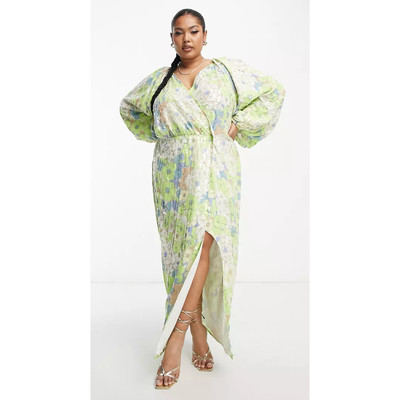 Asos Edition Curve NEW Green Sequin Wrap Midi Dress in Floral Print Size 18  | eBay | eBay UK