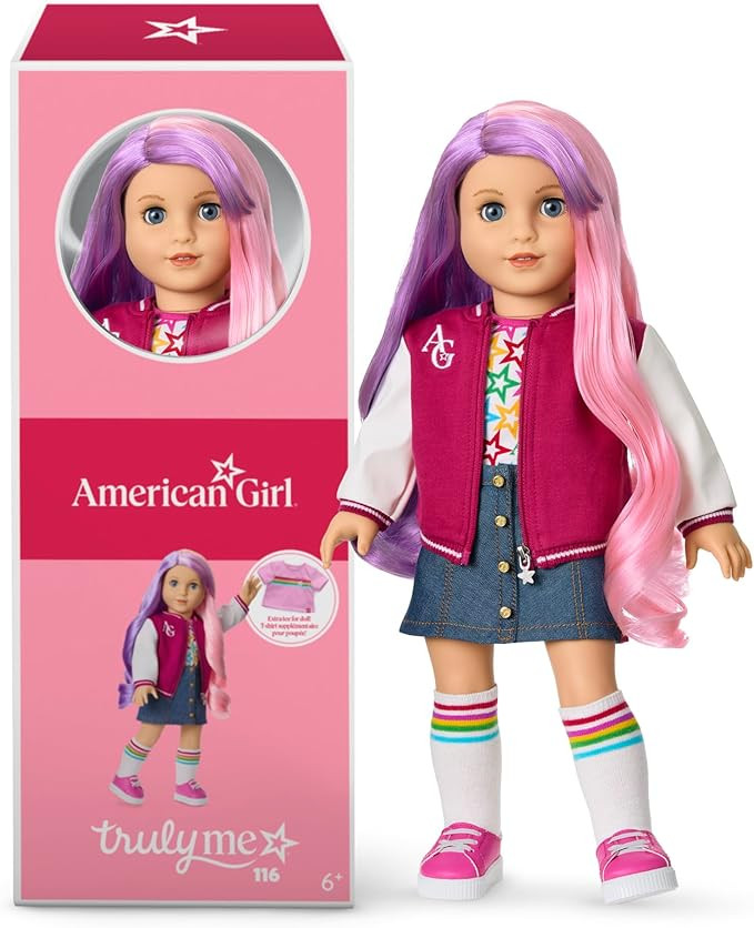 American Girl, Truly Me 18-inch Doll #116 with Light-Blue Eyes, Wavy Purple-and-Pink Hair, Light ... | Amazon (US)
