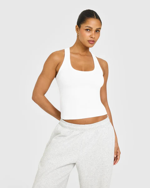 Cotton Fitted Vest with Grey Logo 
 White | Oner Active (UK / US)