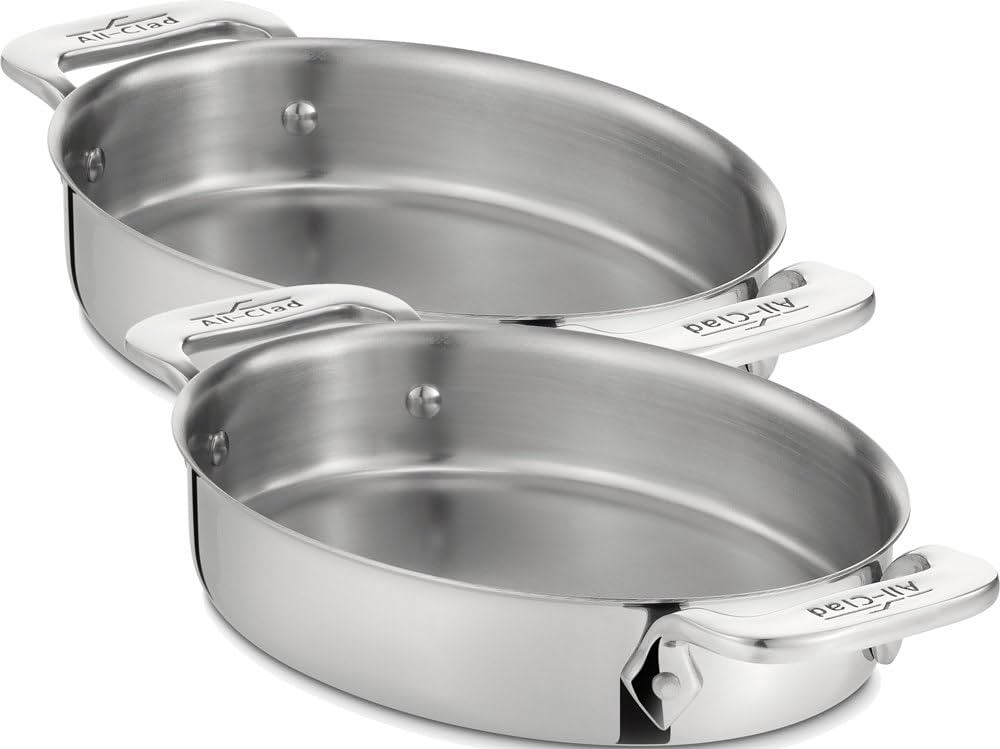All-Clad Specialty Stainless Steel Oval Bakeware Set 2 Piece Induction Pots and Pans Silver | Amazon (US)