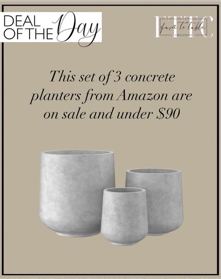 Deal of the Day. Follow @farmtotablecreations on Instagram for more inspiration.

This best selling concrete planter set is currently on sale and under $90. I have a planter for my olive tree from the same company and it’s wonderful quality. Definitely getting these! 

Amazon Home. Amazon Home Finds. Amazon Deals. Outdoor Decor. Outdoor Patio Finds  

#LTKHome #LTKFindsUnder100 #LTKSaleAlert