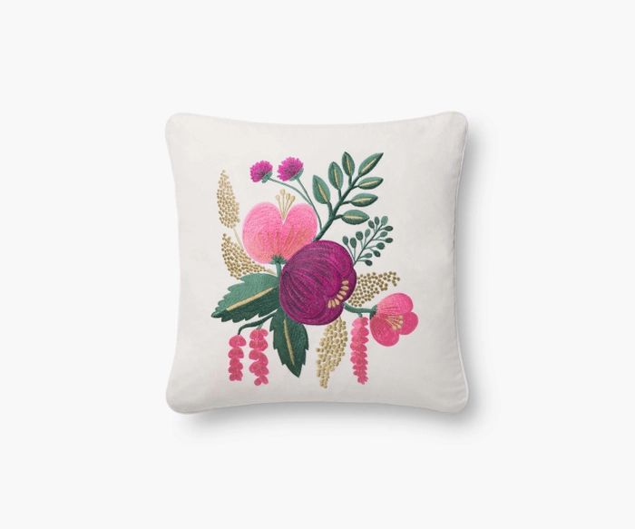 Raspberry Botanical Embroidered Pillow | Rifle Paper Co.