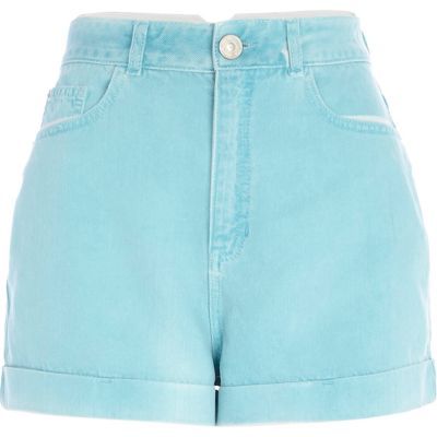 Green high waisted denim shorts | River Island (US)