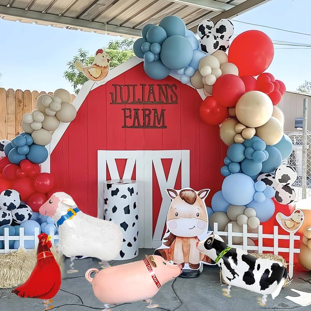 Cow Balloon Garland Arch Kit Red Blue Balloons With Farm Animal Print Balloons for Birthday Farm ... | Amazon (US)
