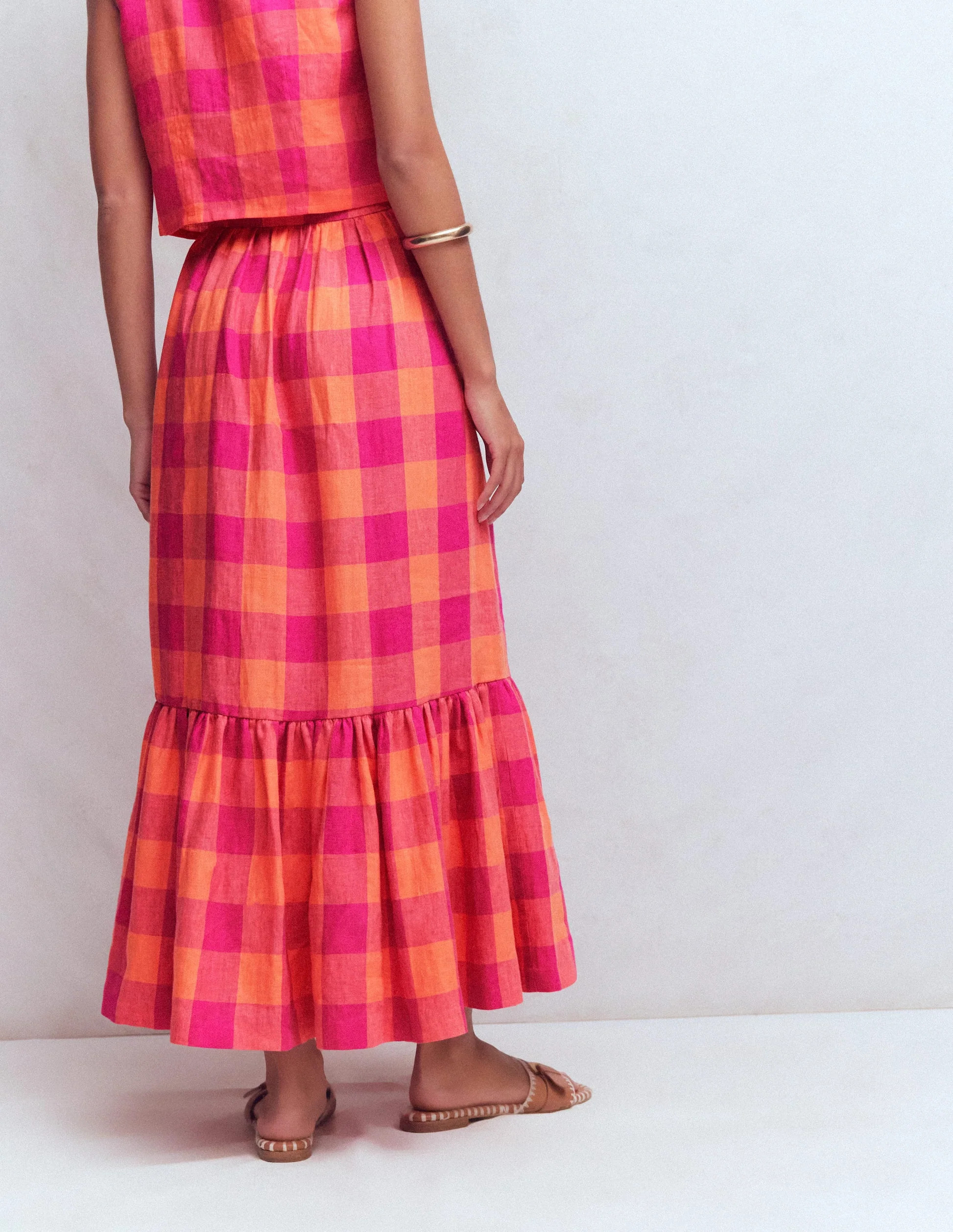 Abigail Linen Maxi Skirt-Zesty Orange, Pink Gingham | Boden (US)