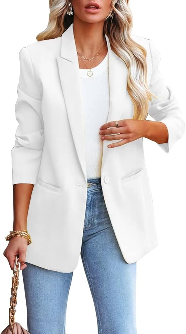 LCRRRN Womens Casual Loose Blazers Long Sleeve Pockets Work Office Jacket Blazer | Amazon (US)