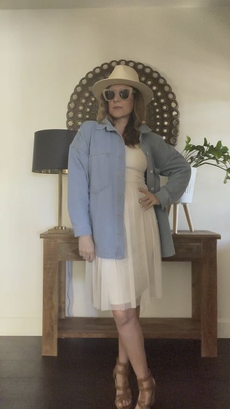 Put a shacket on it.  Got a white dress?  A denim shirt/jacket goes with anything and kind of adds a casual vibe to a dress.  

#LTKover40 #LTKfindsunder50 #LTKSeasonal