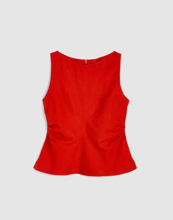 Cinched Boatneck Sleeveless Top in 100% Linen | Madewell
