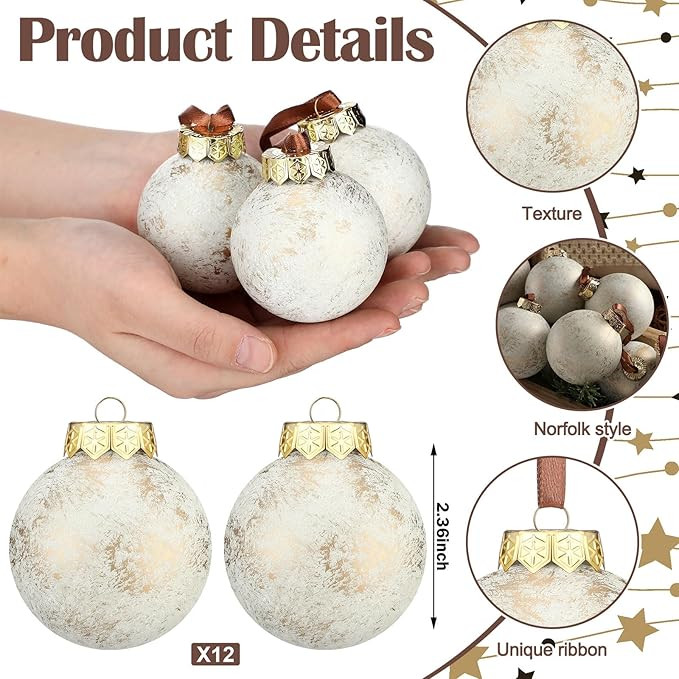 Yunlly 12 Pcs Textured Christmas Ball Ornaments 2.36'' Neutral Christmas Tree Decor Modern Vintag... | Amazon (US)