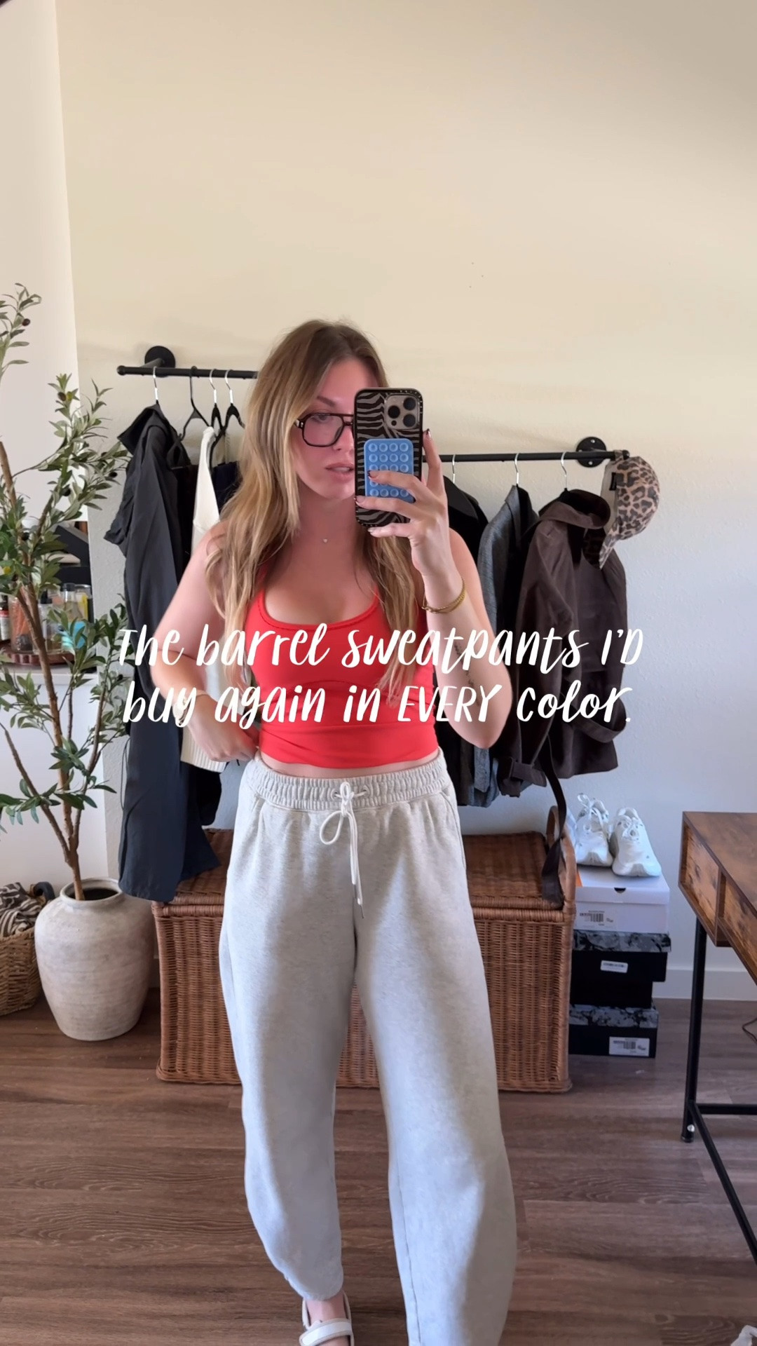 The best barrel sweatpants! These come short regular and tall options! I’m 510 wearing a small tall and a medium in the halter top