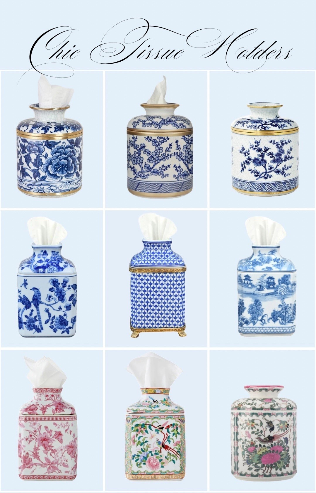 The tissue holder obsession continues - just ordered my 4th one! 😅 sharing my faves plus a few on my wishlist! 💙 chic tissue box chinoiserie tissue container tissue vessel ceramic tissue holder box blue and white birds summer decor claw foot tissue cover

#LTKselfcare #LTKSaleAlert #LTKHome