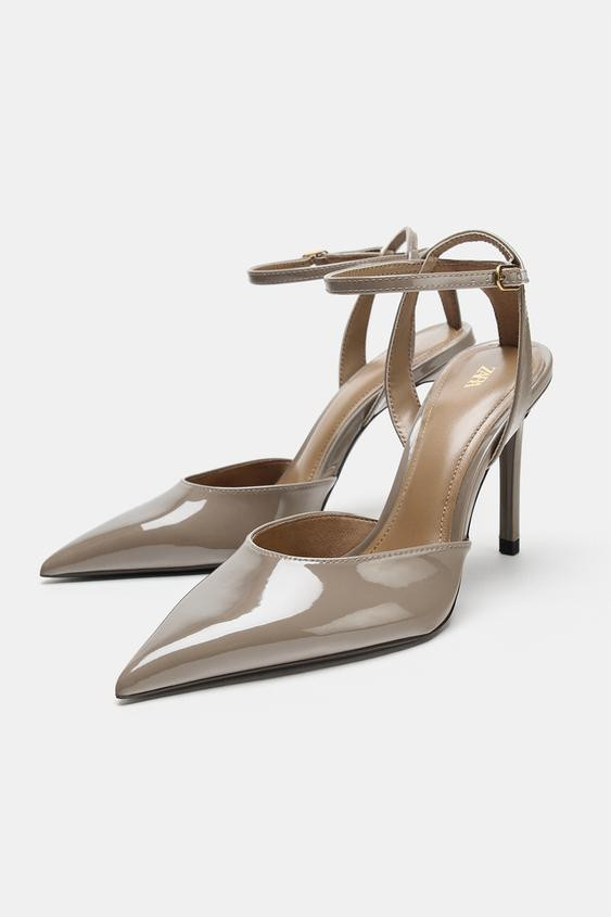 Zara - Patent-Effect Slingback Pumps - Mink Gray - 5 - Woman | Zara US