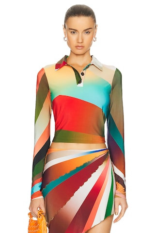 SIEDRES Duo Sun Ray Printed Polo Top in Red | FWRD 
