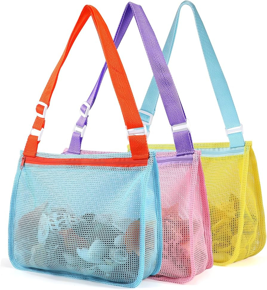 Mesh Beach Bag for Kids Sand Toys, 3 Pack Shell Collecting Bag for Beach Toys Seashell Swimming A... | Amazon (US)