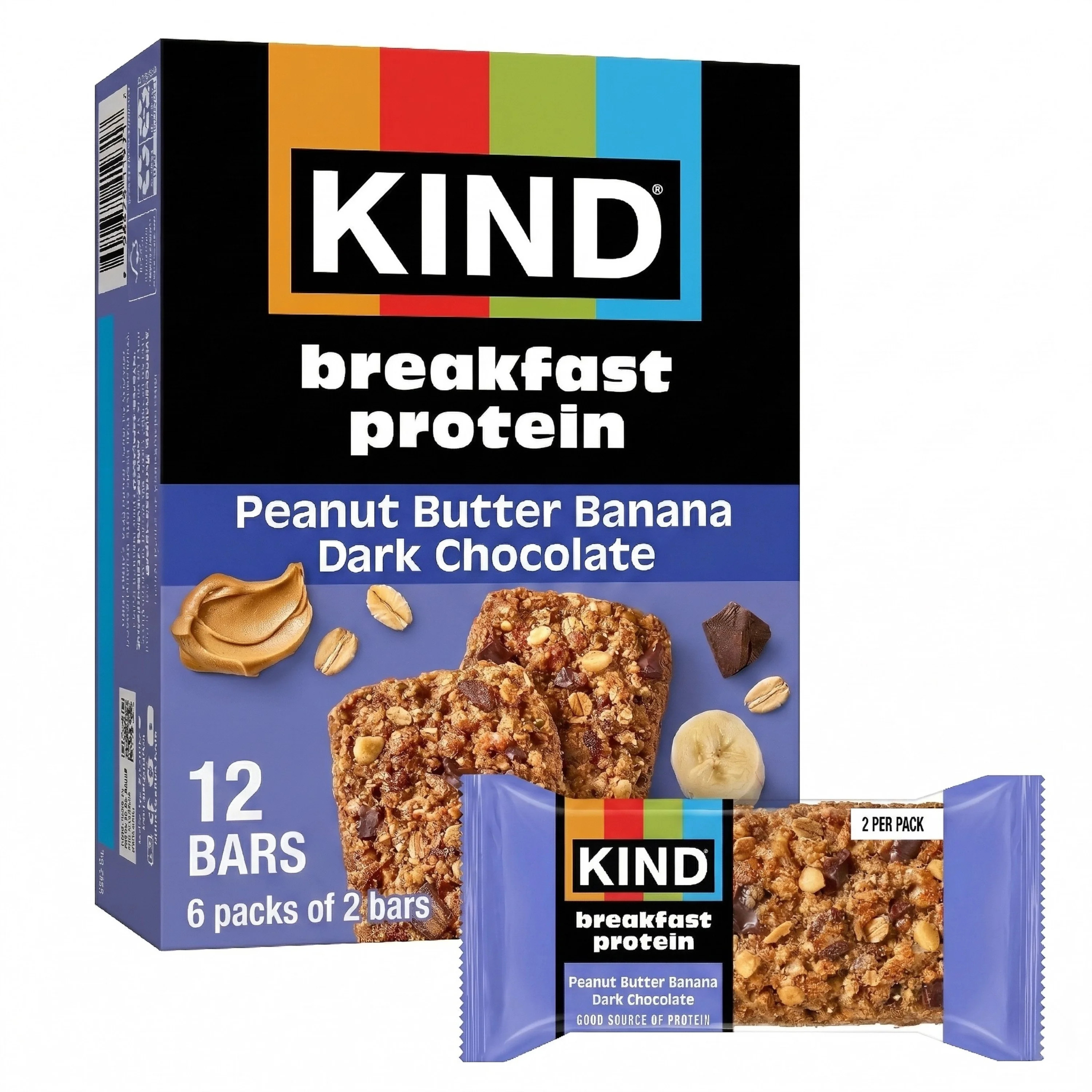 KIND Breakfast Peanut Butter Banana Dark Chocolate Gluten Free Protein Snack Bars, 1.76 oz, 6 Cou... | Walmart (US)