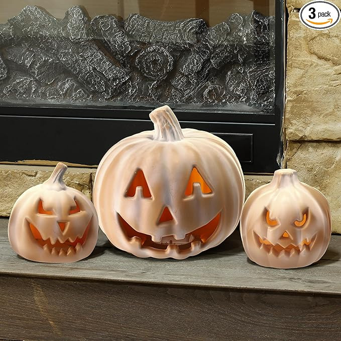 3 Pcs Halloween Light up Pumpkin Decorations Plastic Jack O' Lantern 9-inch and 5-inch Outdoor In... | Amazon (US)