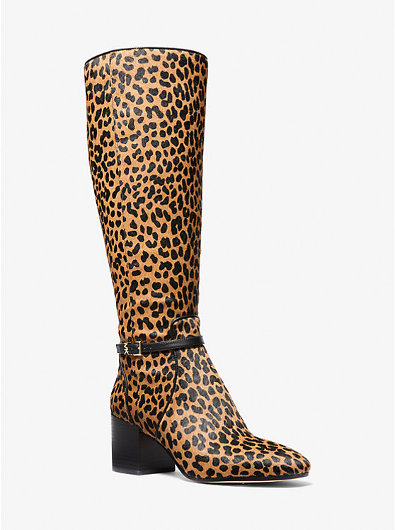 Ella Leopard Print Calf Hair Block Heel Boot | Michael Kors CA