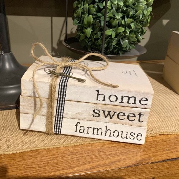 Farmhouse Books / Stamped books / Home sweet farmhouse / Farmhouse decor / Books / Rustic Decor / Bo | Etsy (US)