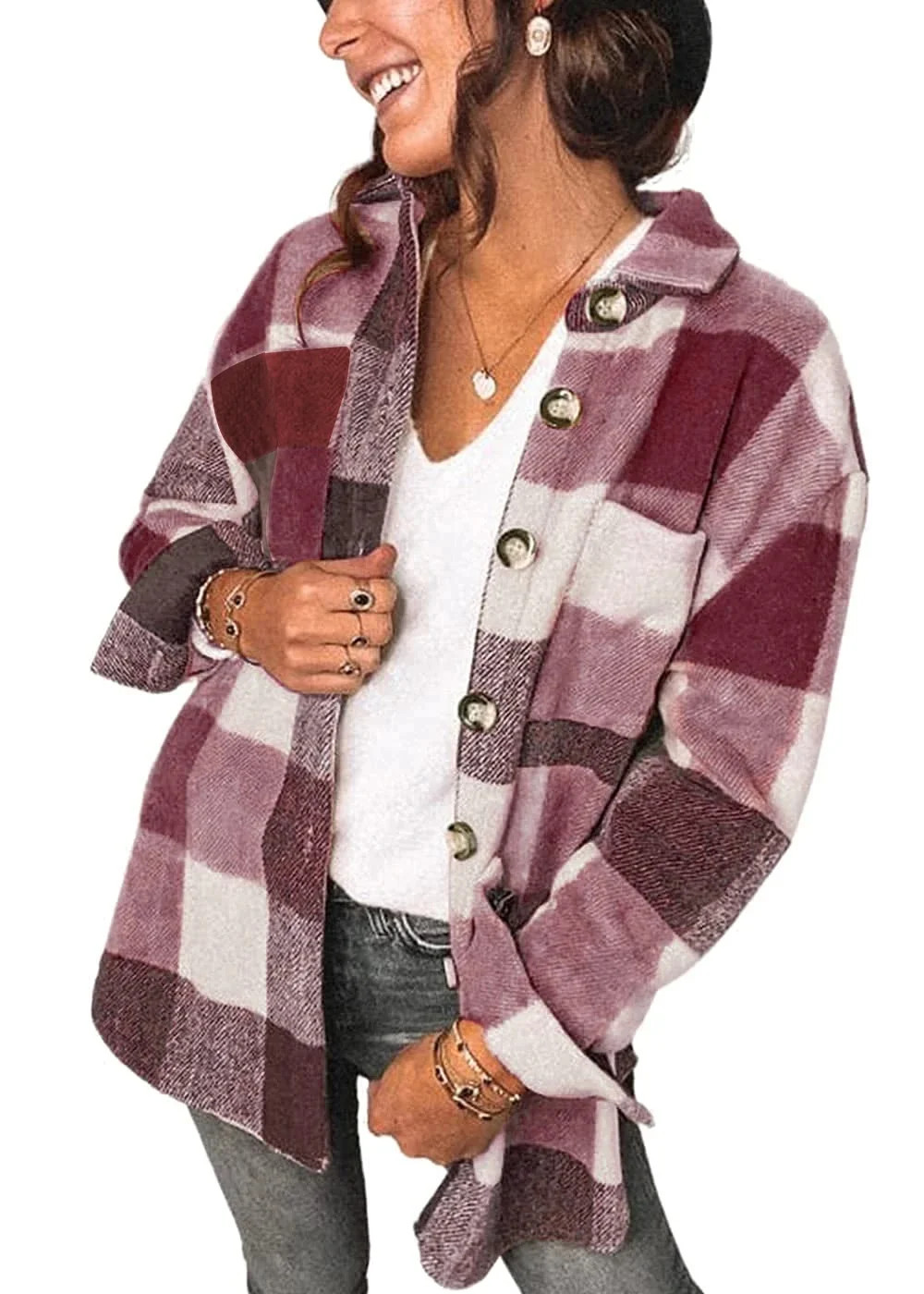 Fantaslook Womens Plaid Shirts Flannel Shacket Jacket Long Sleeve Button Down Boyfriend Shirt Coa... | Walmart (US)