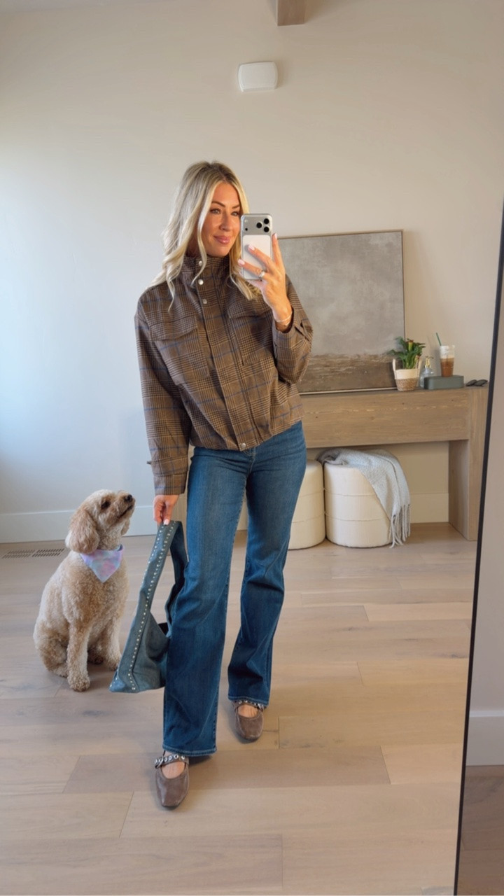 Plaid fall jacket 
Target style 
Pistola jeans size down 
Flats -I went up to a 9 1/2 
Suede bag 

Fall Fashion

#LTKootd #LTKSeasonal #LTKOver40