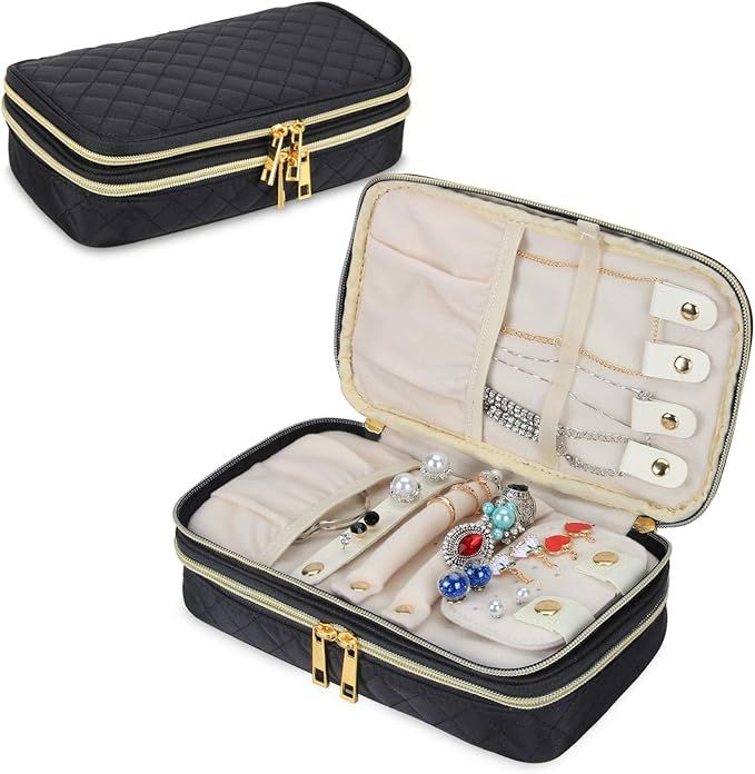 Teamoy Double Layer Jewelry Organizer, Quilted Jewelry Travel Case for Rings, Necklaces, Earrings... | Amazon (US)