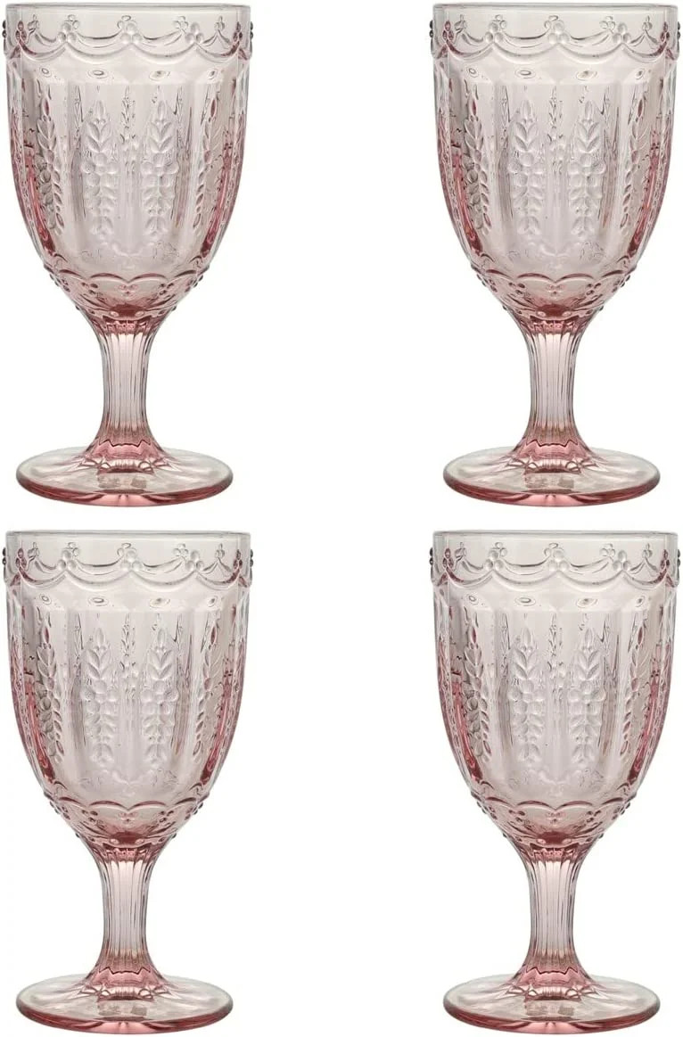 Elle Decor Set of 4 Wine Goblets Pink Colored Glassware Set Colored Wine Glasses, Vintage Glasswa... | Walmart (US)