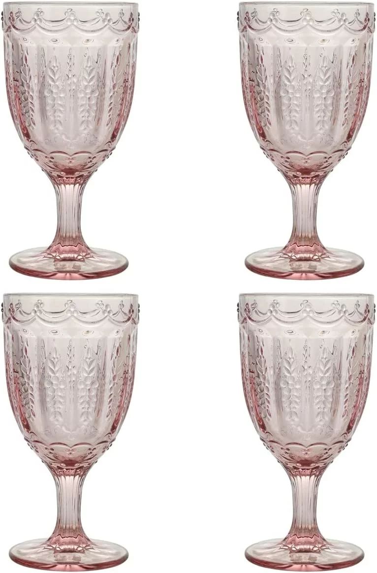 Elle Decor Set of 4 Wine Goblets Pink Colored Glassware Set Colored Wine Glasses, Vintage Glasswa... | Walmart (US)