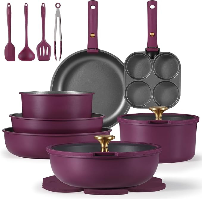CAROTE 21pcs Pots and Pans Set, Nonstick Cookware Set Detachable Handle, Induction Kitchen Cookwa... | Amazon (US)