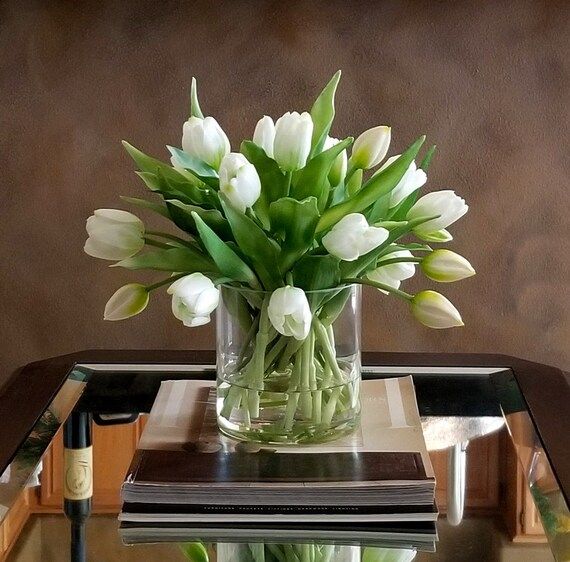 White Real Touch Flowers Centerpiece-White Tulips Spring Table | Etsy | Etsy (US)