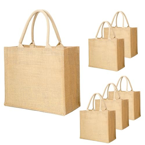 Segarty Burlap Tote Bags, 6 Pack Small Natural Jute Reusable Gift Favors Blank Bag with Handles Bulk for Bridesmaid Wedding, Women Market Grocery Shopping, Bachelorette Party, Beach Trip, DIY | Amazon (US)