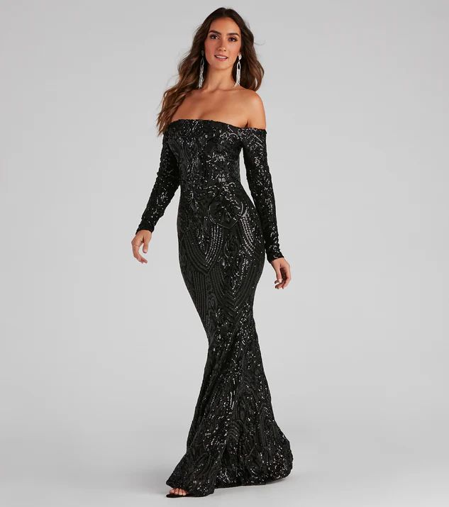 Sierra Sequin Off The Shoulder Formal Dress | Windsor Stores