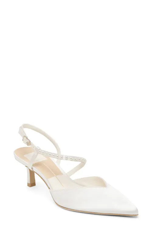 Dolce Vita Kamra Pearl Slingback Pointed Toe Pump in True White Satin at Nordstrom, Size 9 | Nordstrom