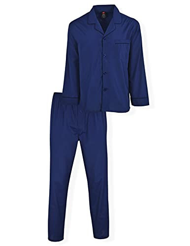 Hanes Men's Sleeve Long Leg Woven Pajama Set, Navy Heather, Small | Amazon (US)