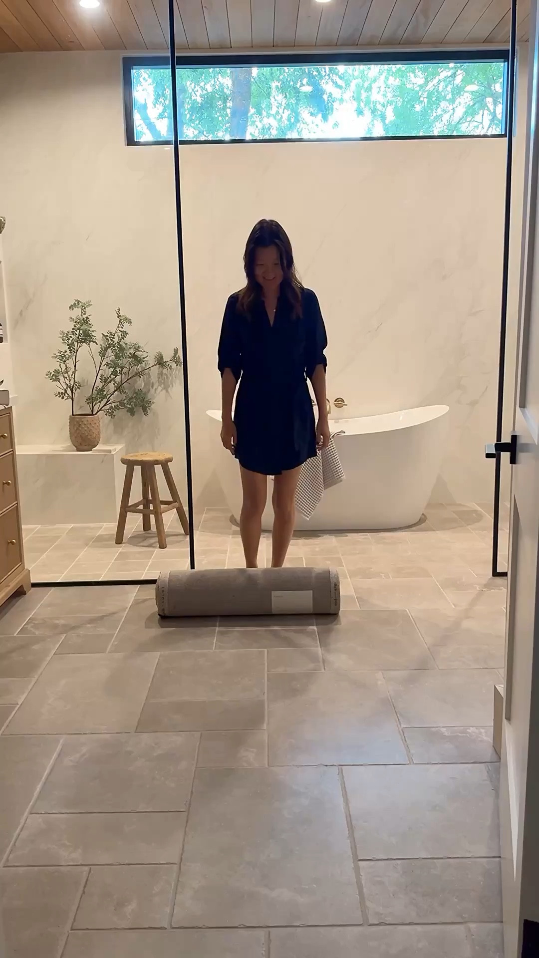 My favorite best selling rug is currently on sale during the Wayfair’s Tax Refund sale. Love the pattern it adds to the space.
Bathroom design, gray tile, white tub, green branches, wood vanity, checkered, rug, glass sconces, brass sconces, brass hardware brass faucet, brass knob, edge pull Wayfair

#LTKHome #LTKSaleAlert