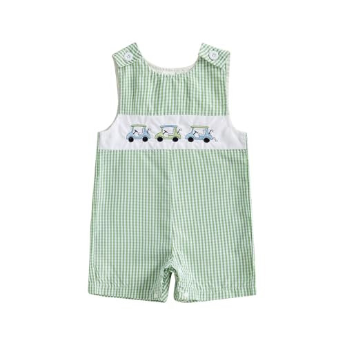 Thilsidee Infant Baby Boy Girl Golf Overalls Outfit Sleeveless Plaid Romper Straps Jumpsuit One Piece Playsuit Casual Clothes (A-Green, 0-3 Months) | Amazon (US)
