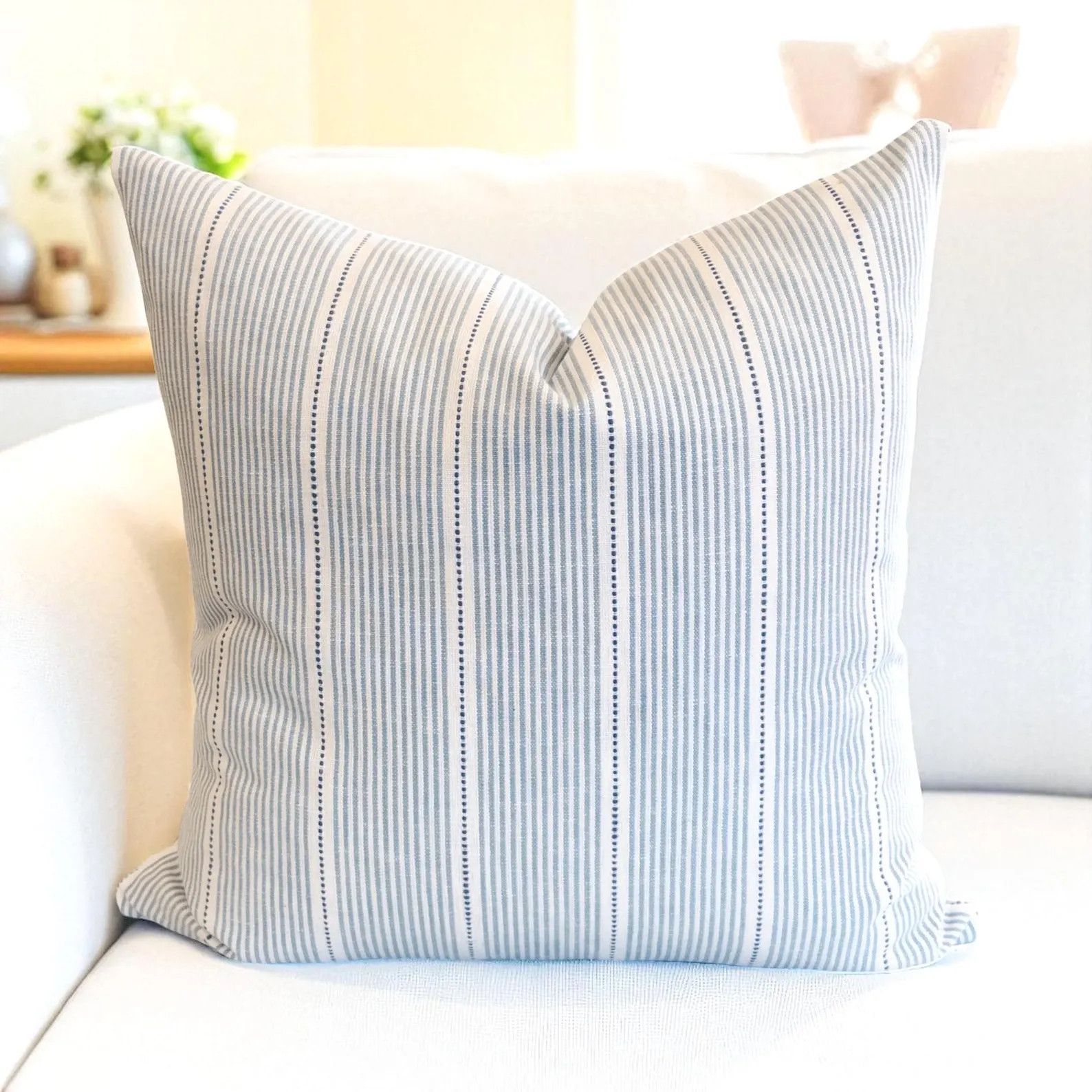 Blue Striped Pillow Cover Modern Chambray Coastal Hampton Style Pillow Designer Striped Pillow Na... | Etsy (Global)