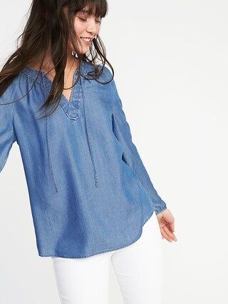 Relaxed Tie-Neck Tencel® Top for Women | Old Navy US