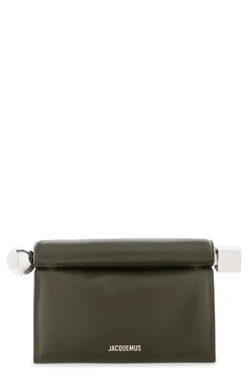 Jacquemus La Pochette Rond Carré Leather Clutch in Dark Khaki 580 at Nordstrom | Nordstrom