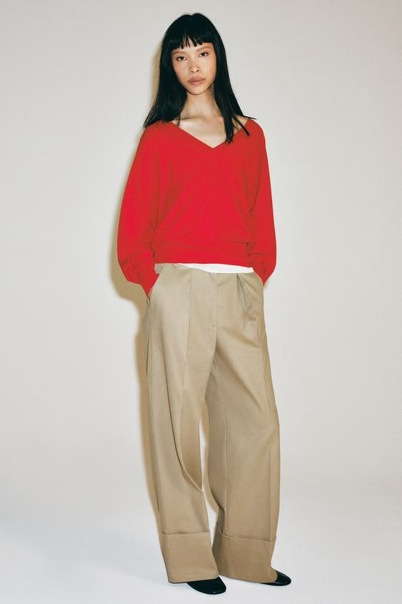 Zara - Wool Blend V-Neck Sweater - Sand / Marl - S - Woman | Zara US