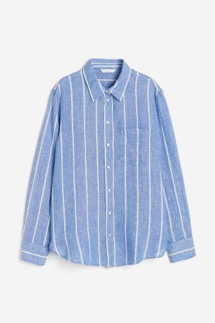 Linen Shirt - White/blue striped - Ladies | H&M US | H&M (US + CA)