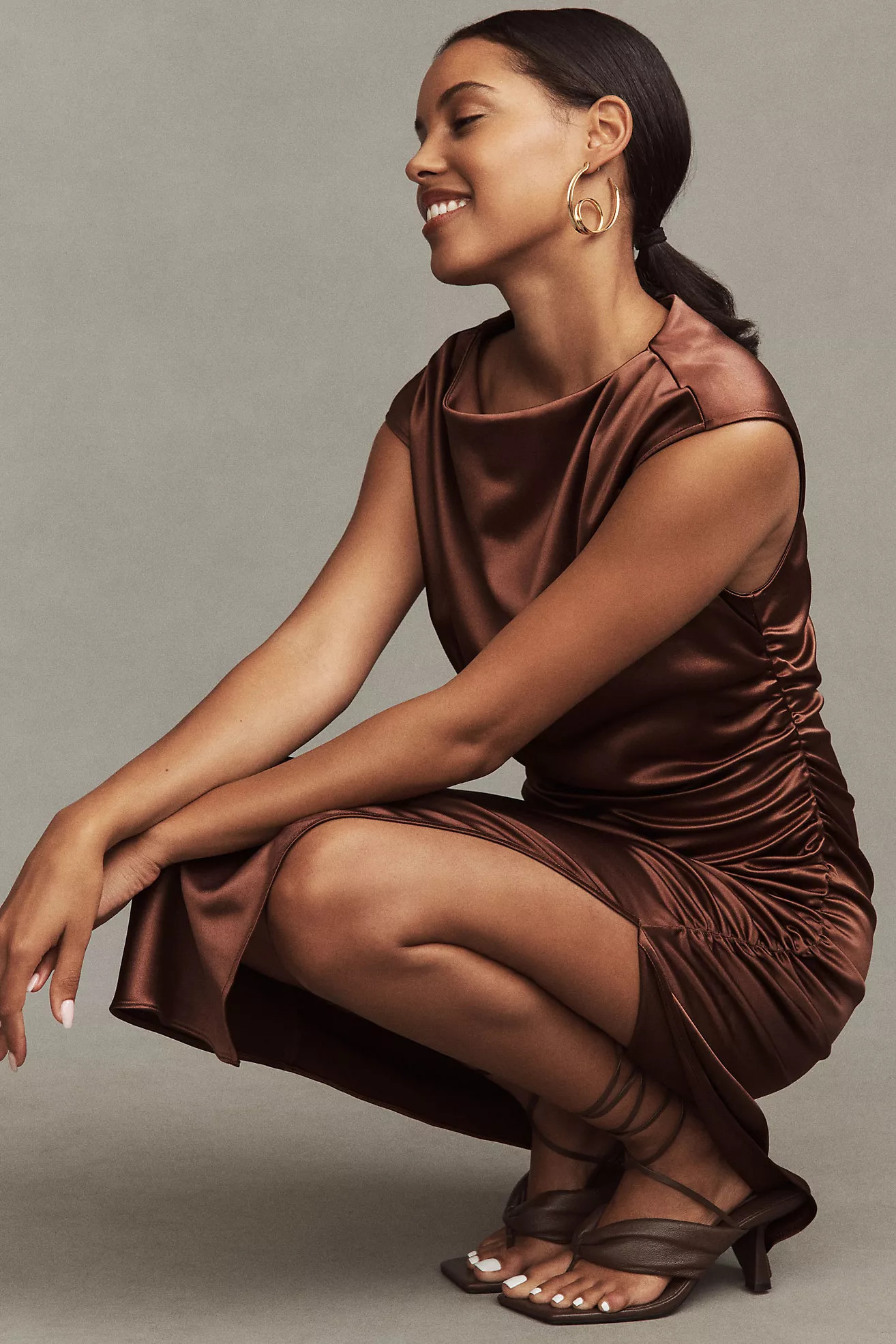 BHLDN Francesca High-Neck Stretch Satin Midi Dress | Anthropologie (US)