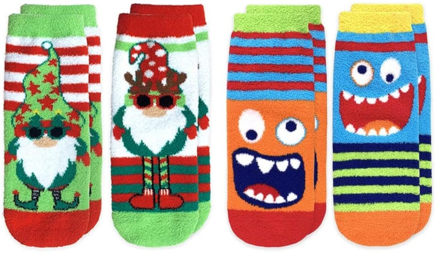 Jefferies Socks Boys Fuzzy Christmas Holiday Gnome Monster Stripe Non-Skid Slipper Socks 4 Pair P... | Amazon (US)