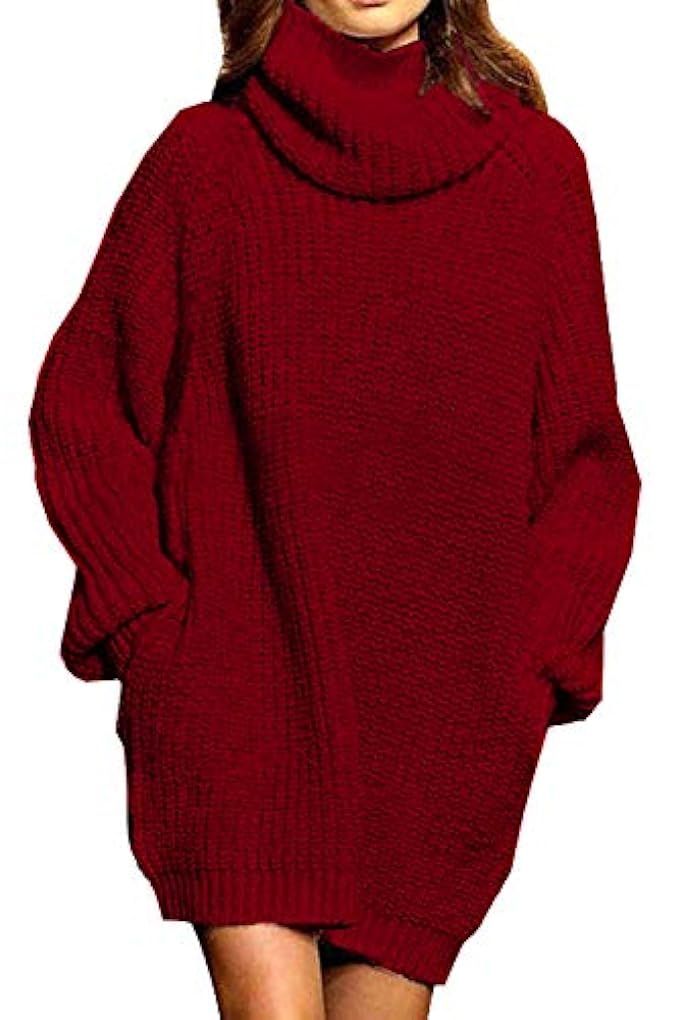 Natsuki Women's Long Sleeve Turtleneck Thick Knitted Pullover Sweater Dress | Amazon (US)