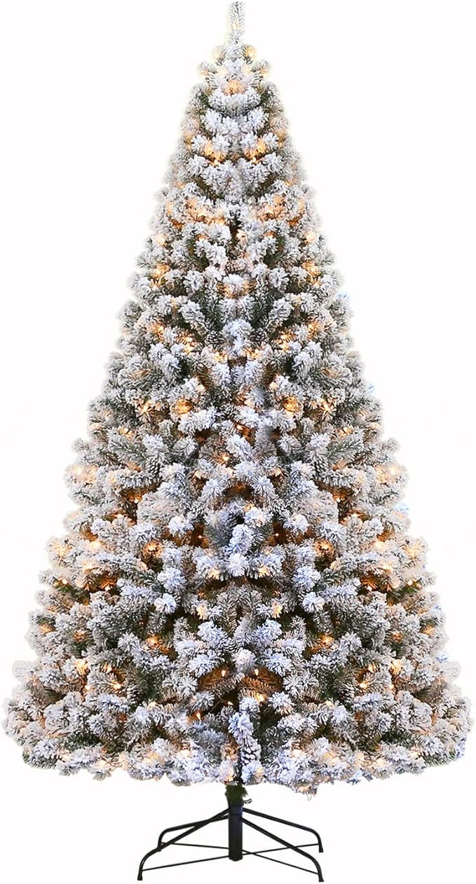 Hykolity 7.5 ft Snow Flocked Christmas Tree, Artificial Christmas Tree with Pine Cones, 500 Warm ... | Amazon (US)