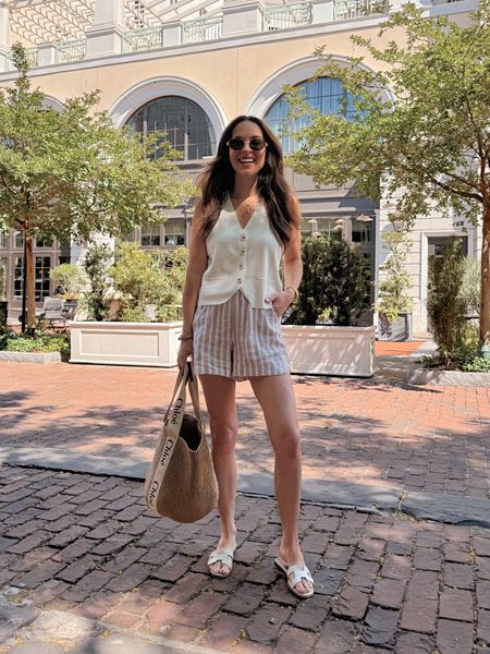 Amazon sweater vest, runs true to size, wearing S. Target linen shorts, run slightly large, wearing XS (I sized down one size). 

Easy summer outfit, trendy outfit, Chloe woody tote  

#LTKSeasonal #LTKItBag #LTKStyleTip